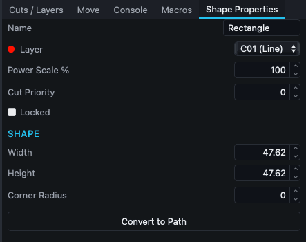Shape Properties with a single rectangle selected.
